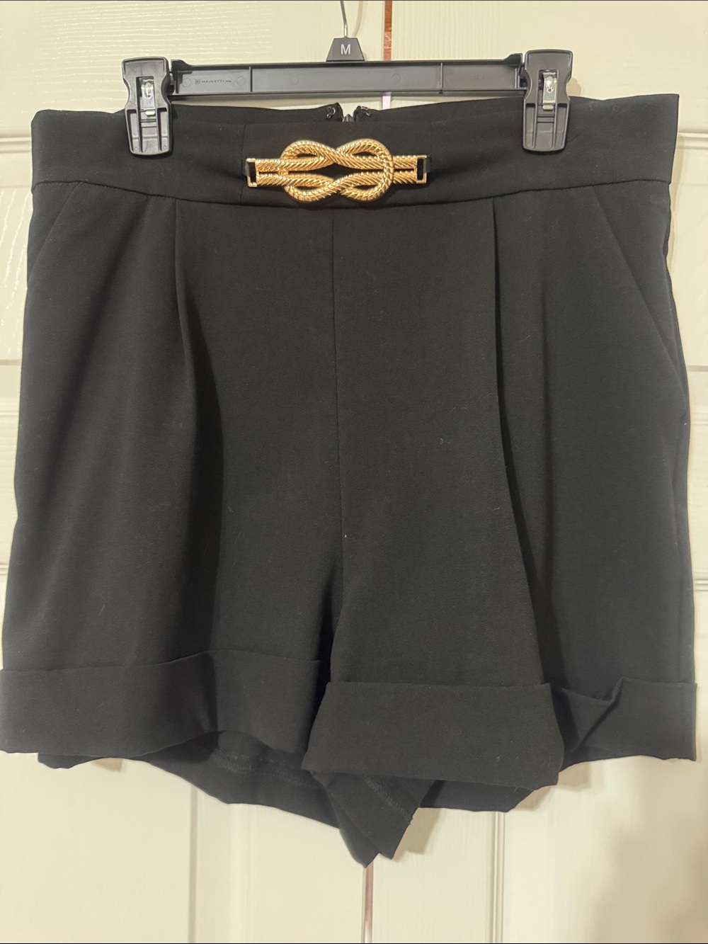 VENUS Black Cuffed Shorts with Gold Knot Detail